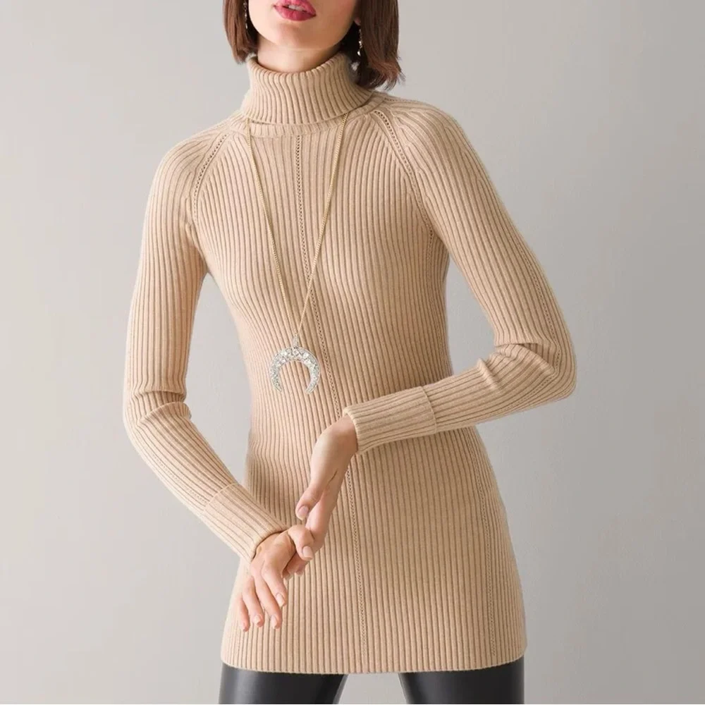 NWT White House Black Market WHBM Long Sleeve Turtleneck Pointelle Tunic XS